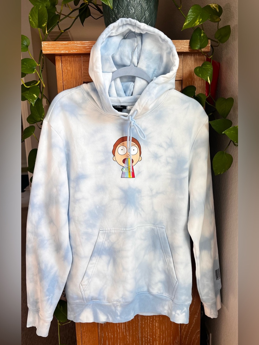 H&M Rick and Morty Light Blue Tie-Dye Hoodie Size M